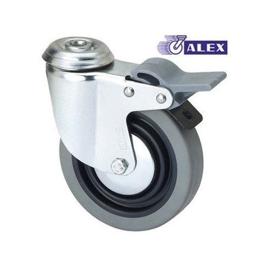 Rueda Gir C/F 080Mm 1-0387 Ag/Pas 060Kg.Liso Gom N/G Bh Pgi
