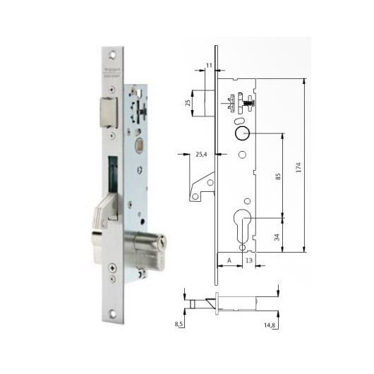 Cerradura Metalica Embutir 25X25Mm 2241Be253Ai Inox Gancho Tesa