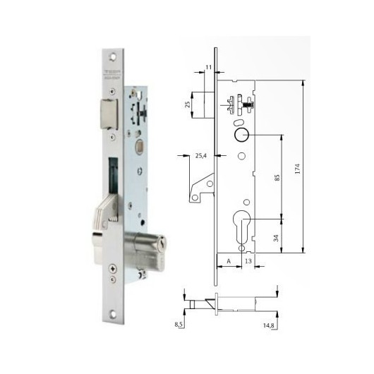 Cerradura Metalica Embutir 25X30Mm 2241Be303Ai Inox Gancho Tesa