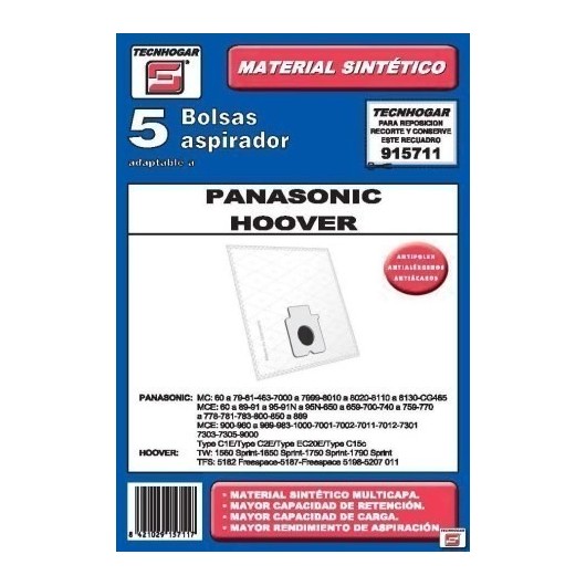 Bolsa Aspirador Papel Panasonic-Hoover Thogar 5 Pz 915711