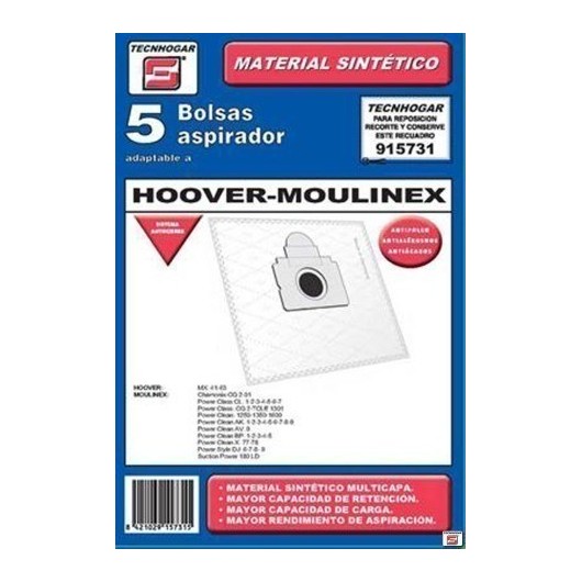 Bolsa Aspirador Papel Hoover-Moulinex Thogar 5 Pz 915731