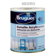 Esmalte Acrilico Brillante 250 Ml Negro Interior/Exterior  Sin Olor Bruguer