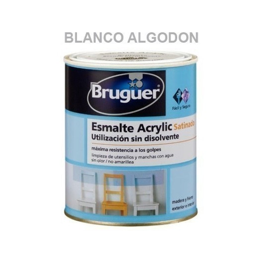 Esmalte Acrilico Satinado  250 Ml Blanco/Algodon Interior/Exterior  Sin Olor Bruguer