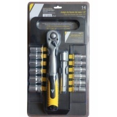 Llave Vaso Hexagonal  1/2" 72 Dientes Cromo Vanadio 14 Pz