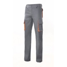 Pantalon Trabajo T54 Con Pinza Tergal Gris/Naranja Velilla