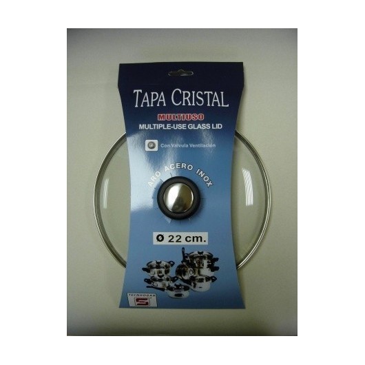 Tapa Bateria Cocina 22Cm Valvula Ventilacion Aro Inox-Cristal Tecnhogar