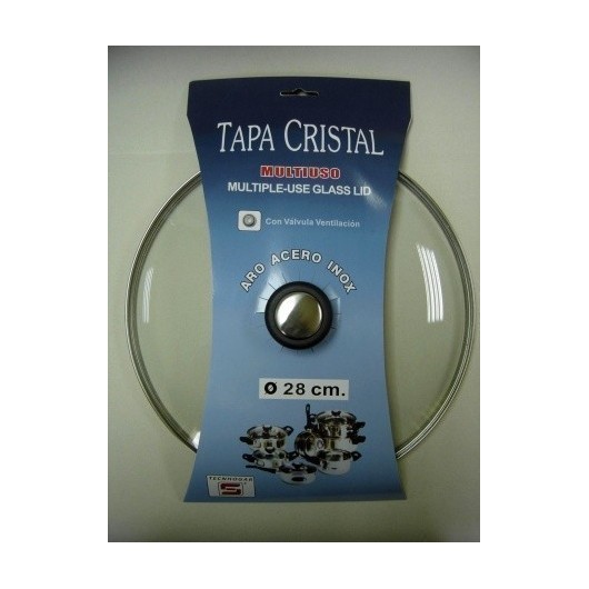 Tapa Bateria Cocina 28Cm Valvula Ventilacion Aro Inox-Cristal Tecnhogar