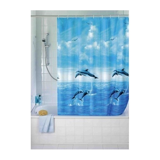 Cortina Baño 180X200Cm Pvc Delfines Wenko 2 Pz