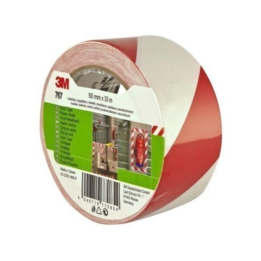 Cinta Adhesiva 50Mmx 33Mt Señalizacion Vinilo Rojo/Blanco 764 3M