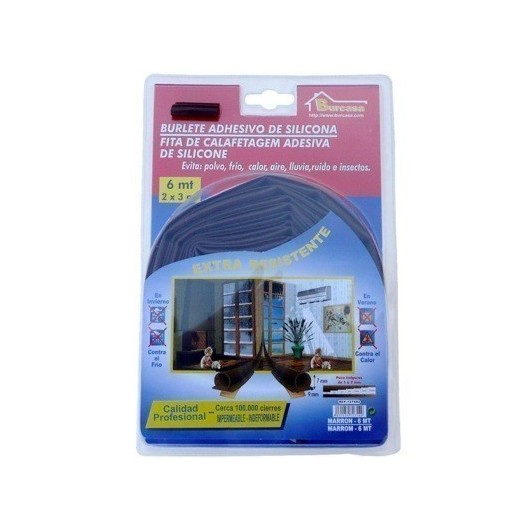 Burlete Puerta/Ventana 06Mt Adhesivo Silicona Marron Burcasa