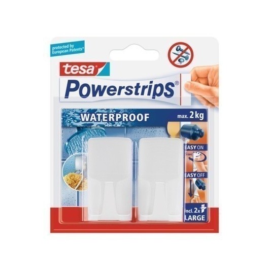Colgador Baño Adhesivo Reutilizable Rectangular/Grande Plastico Blanco 2T Large Waterpro 2 Pz