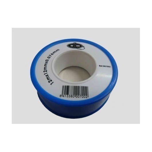 Teflon Fontanero Baja Densidad 12Mmx0,075Mmx12Mt Ptfe Az/Bl S M