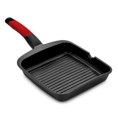 Grill Plancha 28Cm Rayas Con Mango Induccion Aluminio/Fundido  Negro/Rojo  Premiere Bra