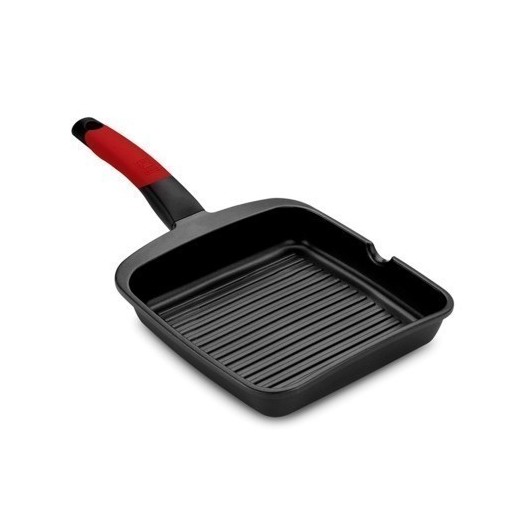 Grill Plancha 28Cm Rayas Con Mango Induccion Aluminio/Fundido  Negro/Rojo  Premiere Bra
