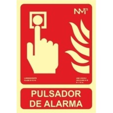 Cartel Señal 210X300Mm Luminiscente Pvc Pulsador Alarma Norm