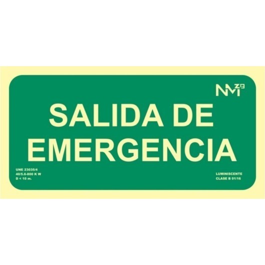 Cartel Señal 150X300Mm Luminiscente Pvc Salida Emergencia No