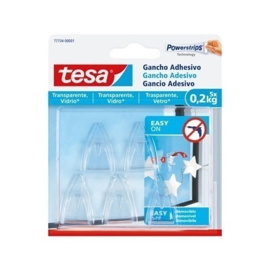 Colgador Hogar 0,2Kg Adhesivo Reutilizable Plastico Transparente Para Vidrio 5 Pz Tesatape