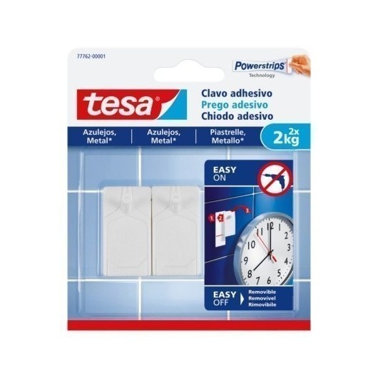 Colgador Hogar 2Kg Adhesivo ReutilizaBlancoe Clavo Plastico Blanco Azulejos 2 Pz Tesatape