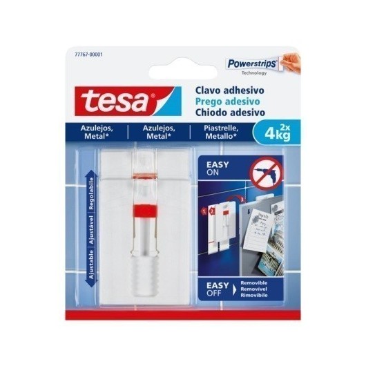 Colgador Hogar 4Kg Adhesivo Reutilizable Clavo Plastico Blanco  Azulejos 2 Pz T