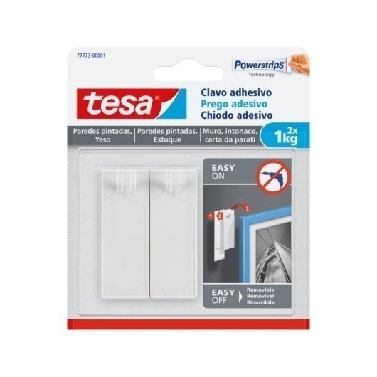 Colgador Hogar 1Kg Adhesivo Reutilizable Clavo Plastico Blanco Pared Pintada 2 Pz Tesata