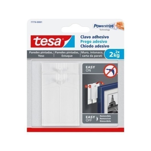 Colgador Hogar 2Kg Adhesivo ReutilizaBlancoe Clavo Plastico Blanco Pared Pintada 2 Pz Tesata