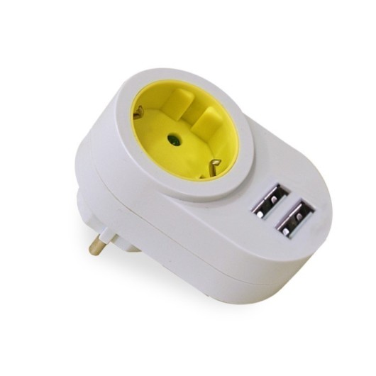 Adaptador Electricidad 16A-250V 1 Toma+2 Usb 2.1 Blanco/Pistacho Famat