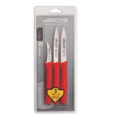 Cuchillo Cocina Mondador Mango Polipropileno  Nova Rojo Inox Arcos 3 Pz