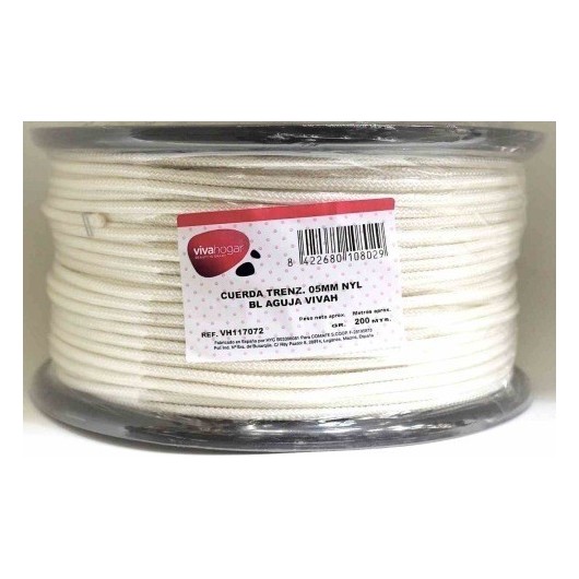 Cuerda Trenzada  05Mm Nylon Blanco  Aguja Vivah 200 Mt