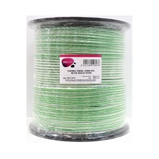 Cuerda Trenzada  05Mm Nylon Blanco /Verde Aguja Vivah 400 Mt