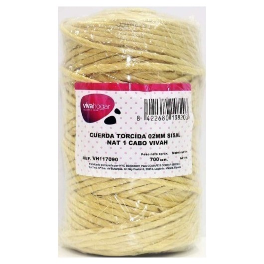 Cuerda Torcida 02Mm Sisal Natural 1 Cabo Vivah 700 Gr