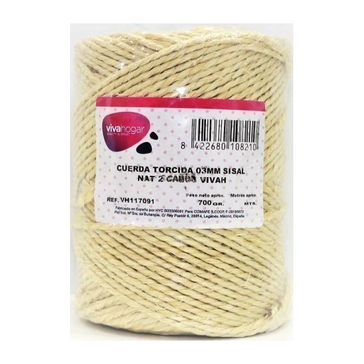 Cuerda Torcida 03Mm Sisal Natural 2 Cabos Vivah 700 Gr