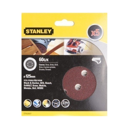 Disco Lija Roto Orbital Perforada 125Mm Gr60 Stanley 5 Pz
