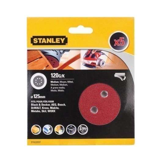 Disco Lija Roto Orbital Perforada 125Mm Gr120 Stanley 5 Pz