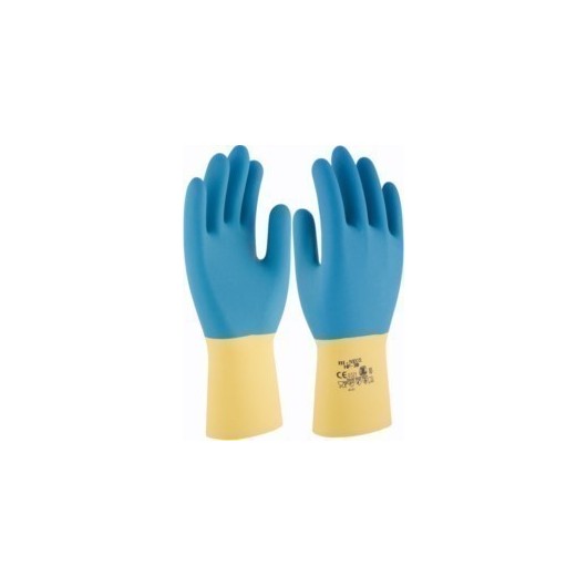 Guante Quimico M08 Nat. 3L Latex Am/Az Hp-300 Floc. Bi Neox