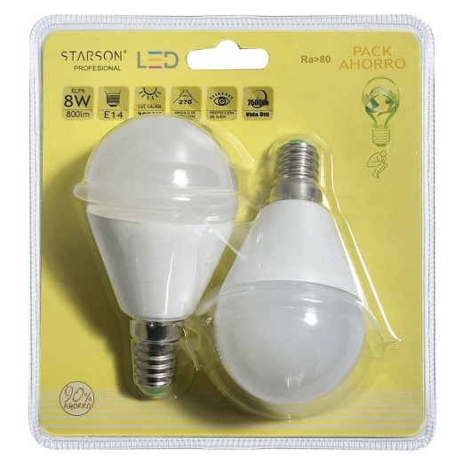 Lampara Iluminacion Esferica Led Starson E14 8W 3000K 2 Pz