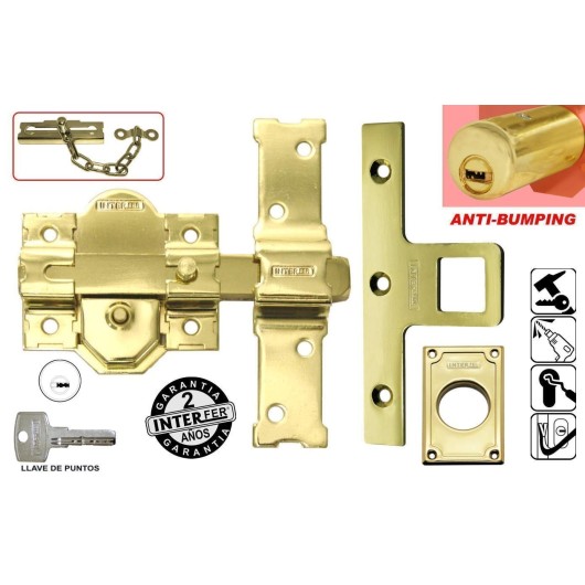 Cerrojo Sobreponer 50Mm Boton/Llave Interfer Ac Dor 31-Sa Dorado