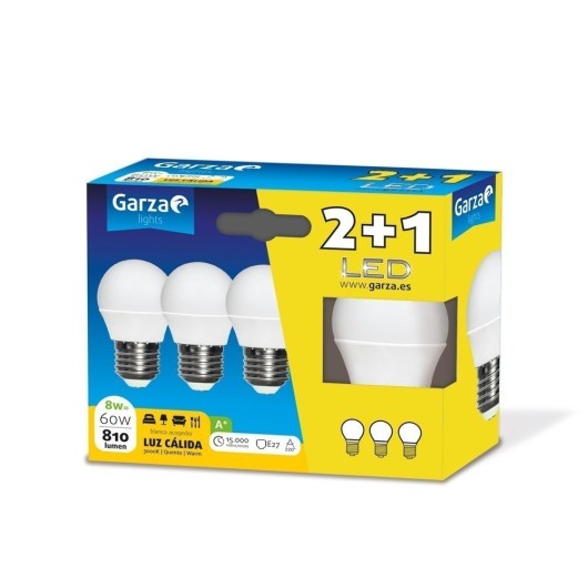 Lampara Esferica Led Garza E27 8W 810Lm 3000K 3 Pz