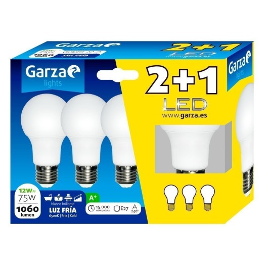 Lampara Estandar Led Garza E27 12W 1060Lm 6500K 3 Pz