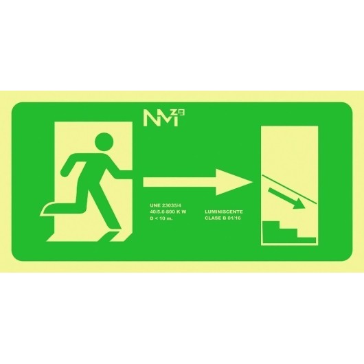 Señal 320X160Mm Pvc Lumi  Evacuacion Bajada Derecha Rd11140