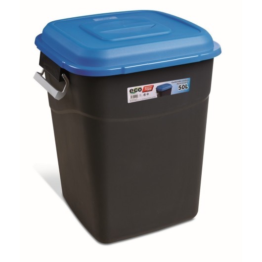 Contenedor Residuos 050L Pp C/Asas-Tapa Negro/Azul Tayg