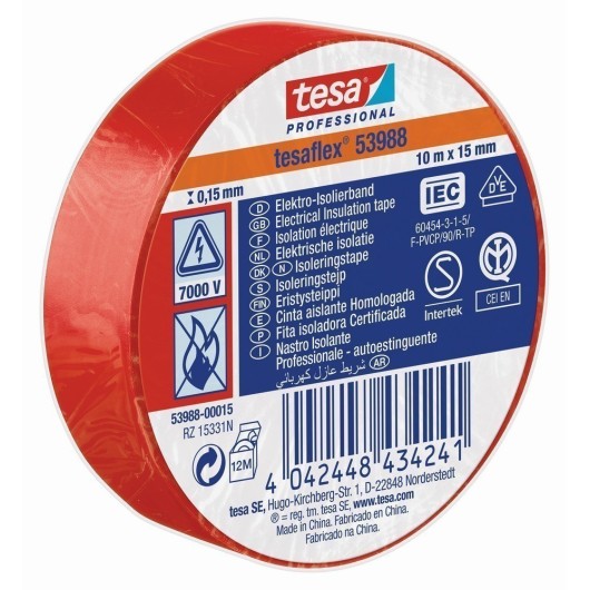 Tesaflex® 53988 Cinta Aislante Certificada Roja 10 M X 15 Mm