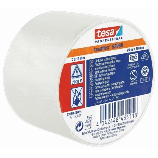 Tesaflex® 53988 Cinta Aislante Certificada Blanca 25 M X 50