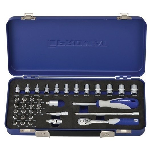 Llave Vaso 1/4" Jgo 36Pz: 16Hex/6Torx/3Ph/3Pz/2Pla+Carra+Adp