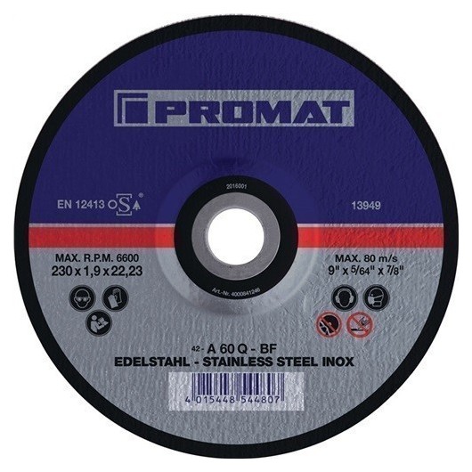 Disco De Corte Inox D 230 X 1,9 Mm  Acodado Inox Perforacion 25 unidades