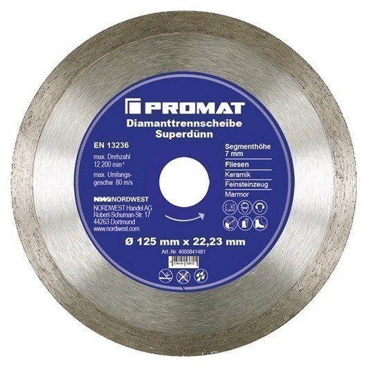 Disco De Corte Diamantado Diam. 125 Mm Perforacion 22,23 Mm