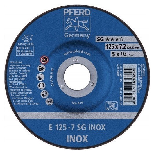 Disco De Desbaste Sg Inox D 125 X Gr 7,2 Mm Acodado Inox Per