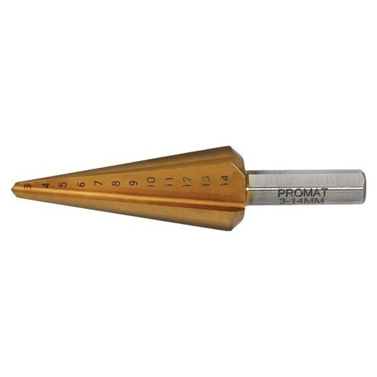 Broca De Escariado Chapa 03-14Mm Hss-Tin Vastago 6Mm Promat