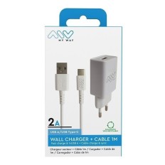 Pack Transformador Cable Usb Tipo C 2A 15,6X8X3Cm Abs Bl Myw