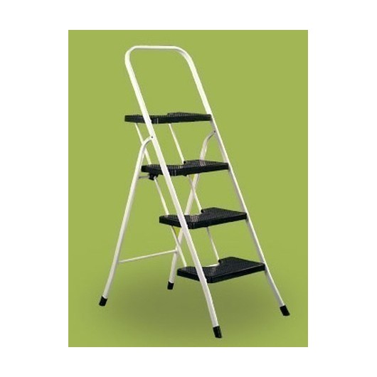 Escalera Domestica Tijera 0,89Mt 4 Peldaños Barandilla Baja Acero Blanco Vervi