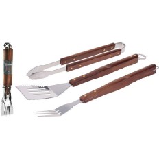 Accesorios Barbacoa Inox - Mango Madera 3 Piezas